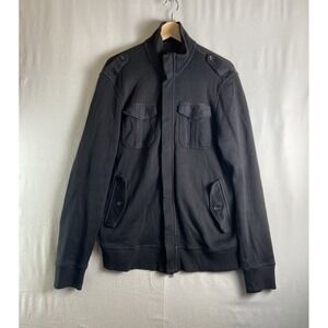 Banana Republic Men L Jacket Black Zip Up Epaulet Military Style Casual Coat